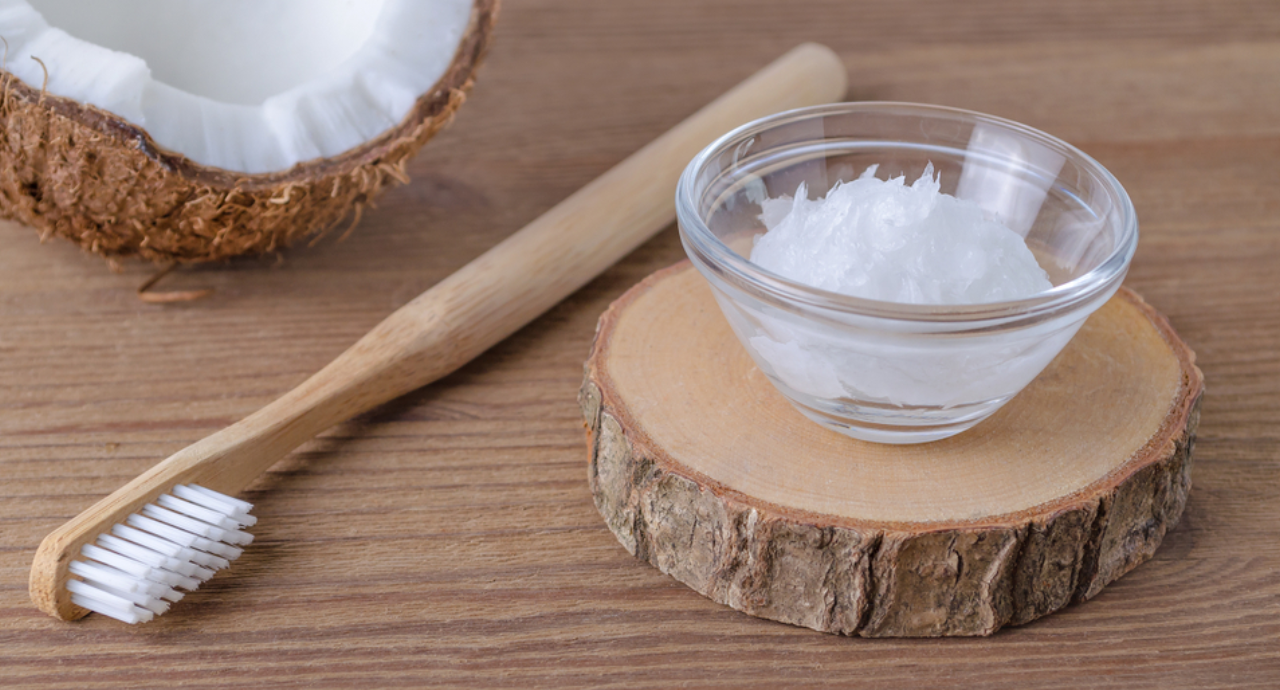 Oil pulling routine with coconut oil