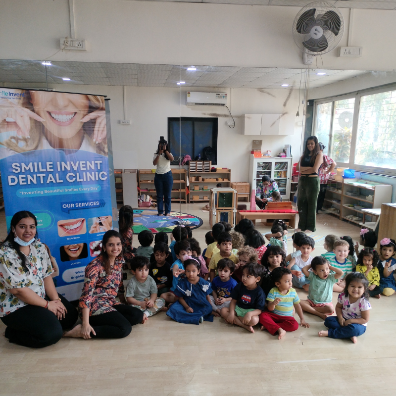 Kids learning oral hygiene at dental camp